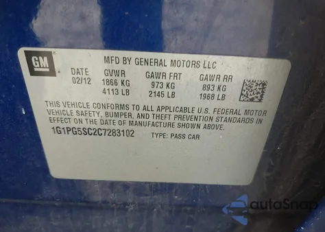 2012 Chevrolet Cruze 2Lt from USA, damaged, VIN 1G1PG5SC2C7283102